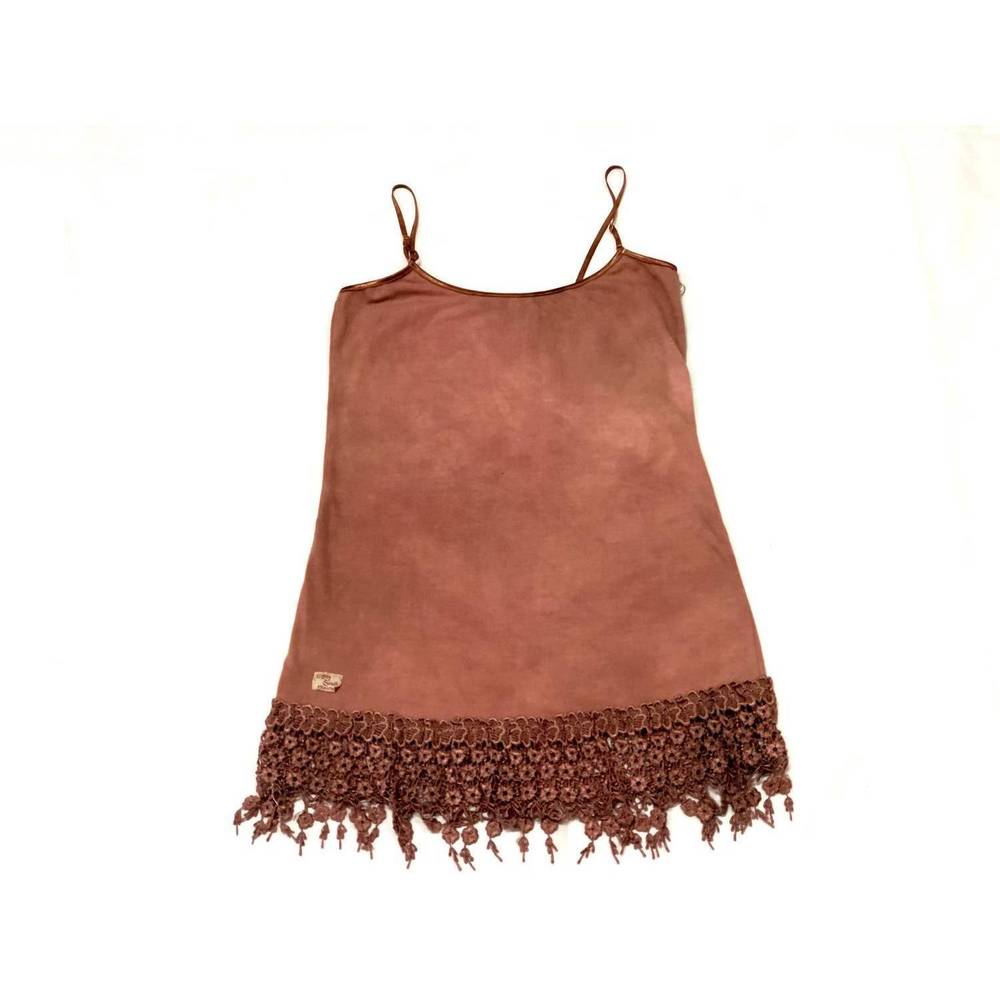 NEW GYPSY SOUTH women's damaged crochet camisole in brown